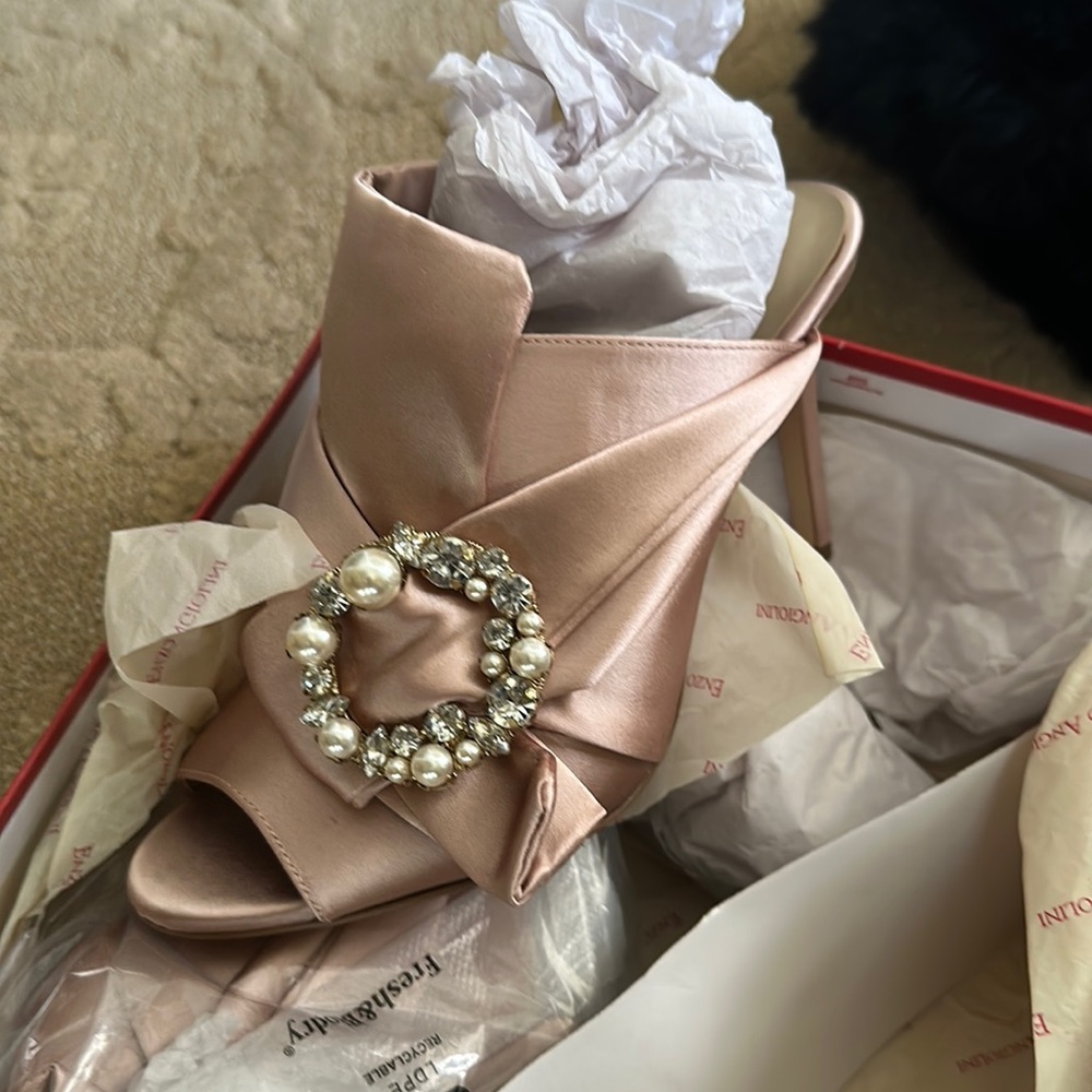 Slip on champagne heels
